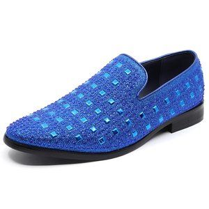 metrocharm | Shoes | Blue Mens Rhinestone Classic Smoking Dress Tuxedo  Loafers Slip On Shoes | Poshmark